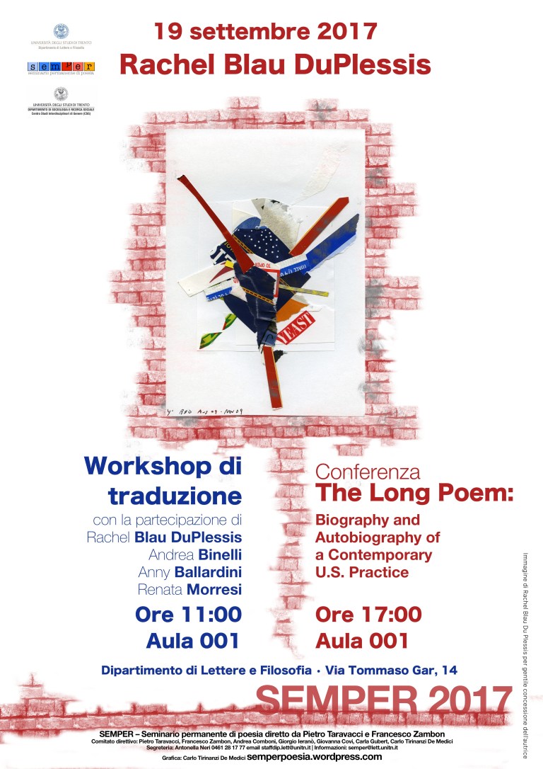 Workshop di traduzione poetica con Rachel Blau DuPlessis e Renata Morresi